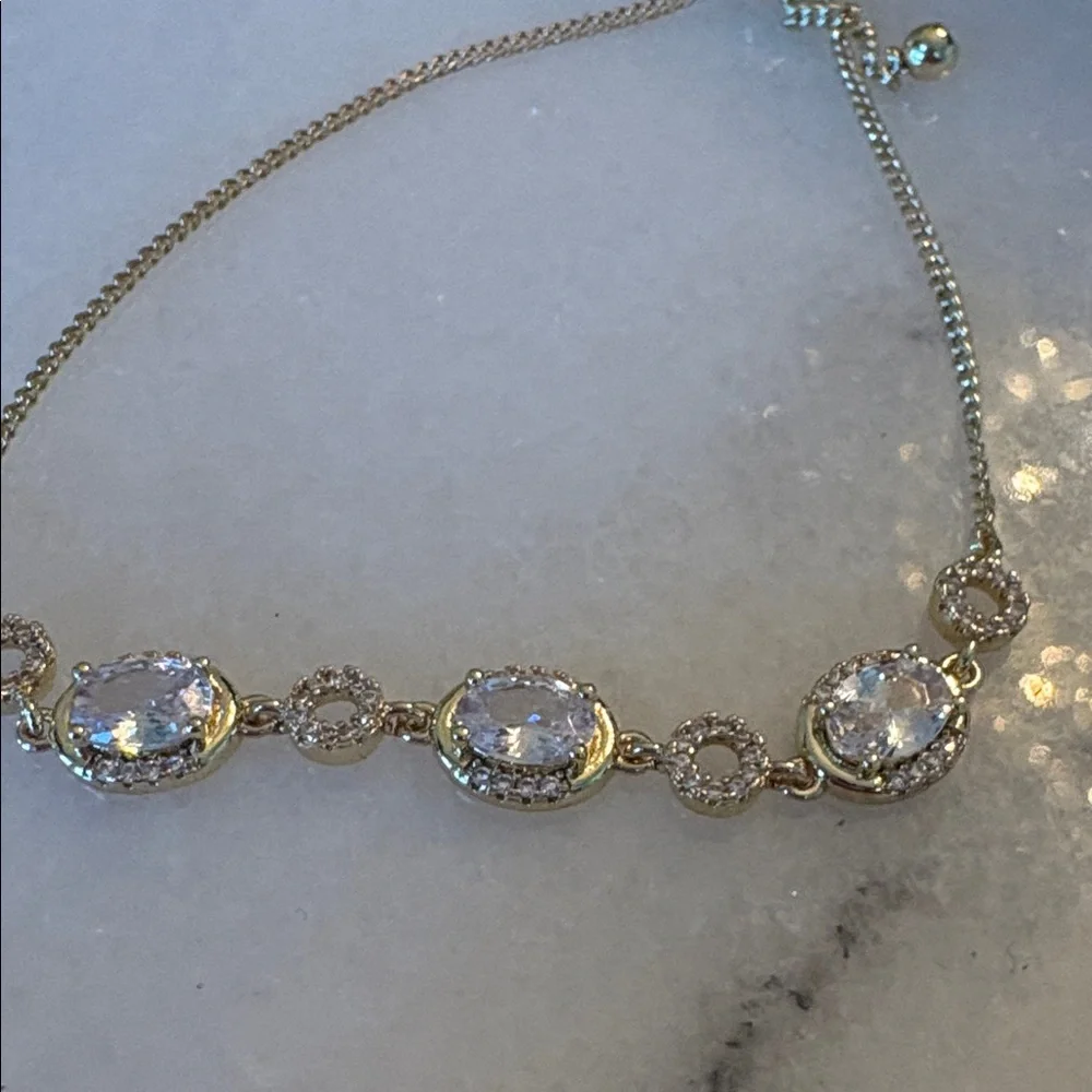 New Bracelet 14k gold plated with Crystal Stones Adjustable Size #G7